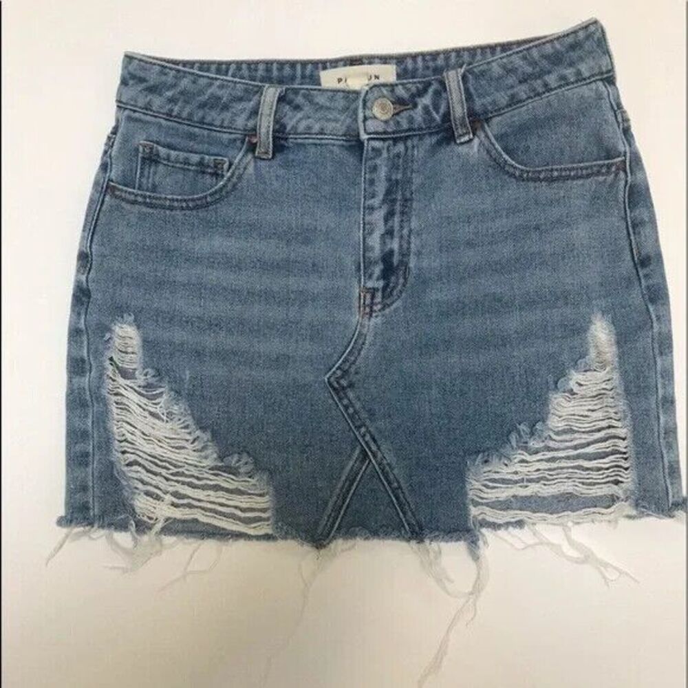 PACSUN DISTRESSED Denim Torn Frayed Mini Jean Skirt size 26